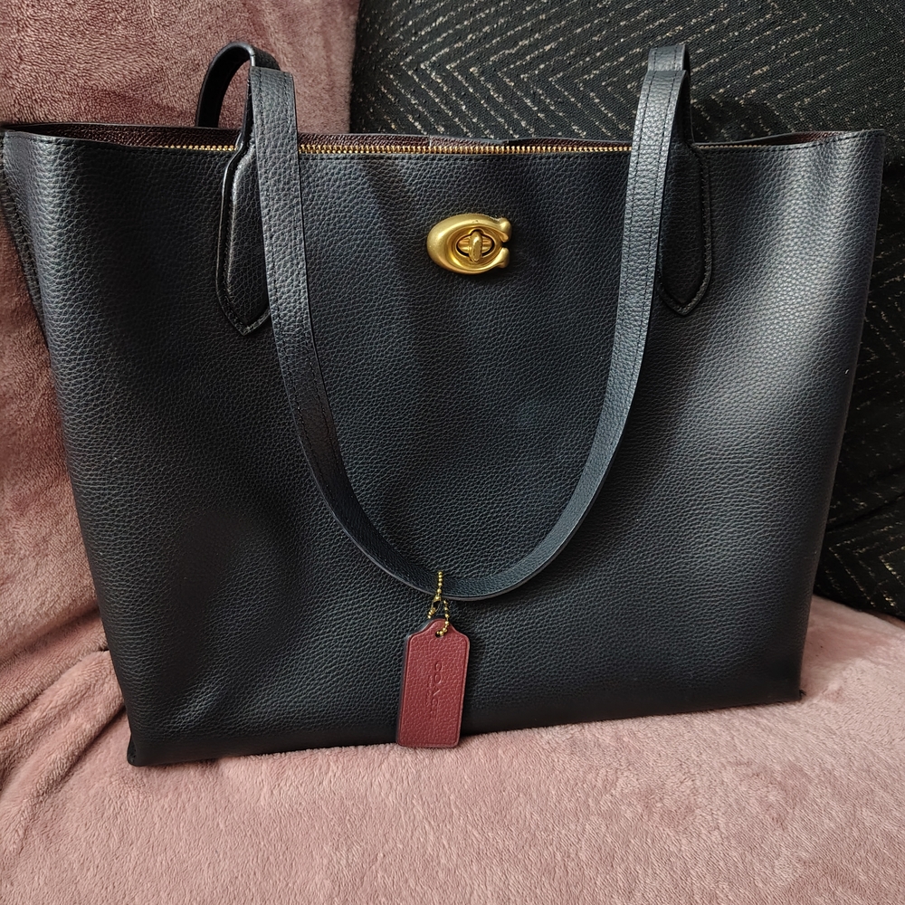 Coach Black Leather Tote with Gold Accent